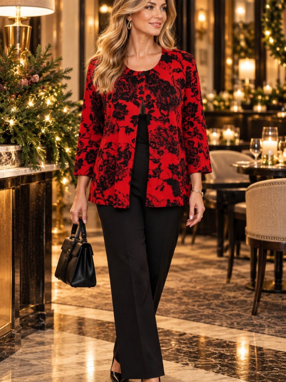 Style & Co Red Black Floral Sequin Cardigan Sweater Women's 2X